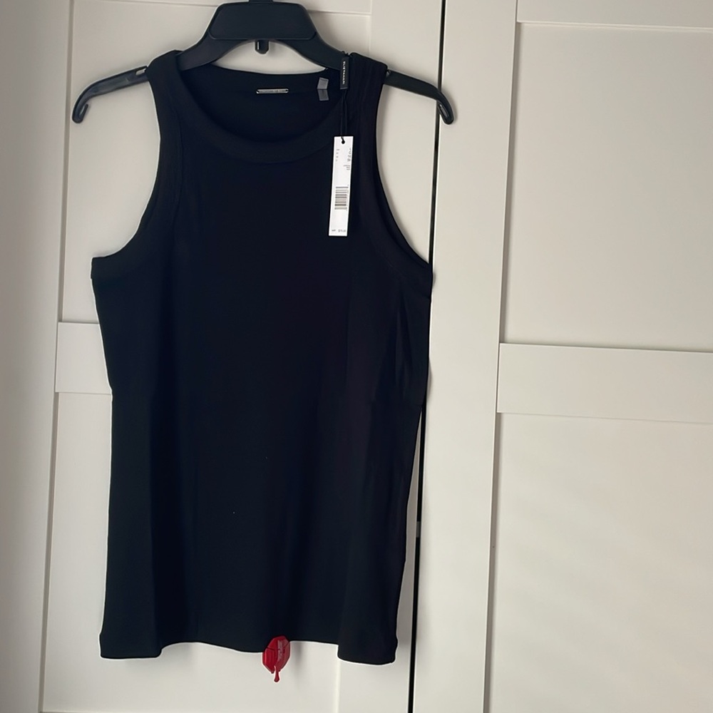 ELIE TAHARI Pima Cotton Blend Sleeveless Halter Neck Tank• New!RIBBED RACER TANK